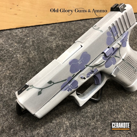 Powder Coating: Glock 43,Graphite Black H-146,Glock,Distressed,Snow White H-136,CRUSHED ORCHID H-314,CHARCOAL GREEN H-338,Floral,S.H.O.T,Pistol,Orchids