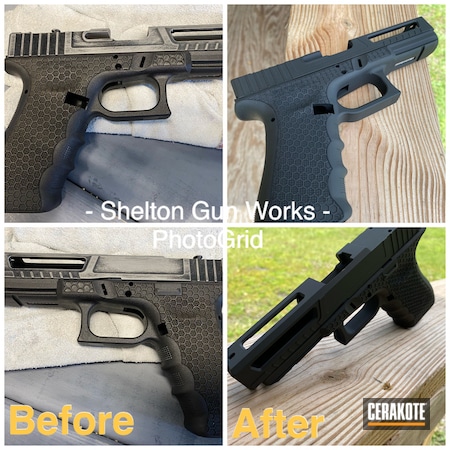 Powder Coating: Glock,S.H.O.T,Pistol,Armor Black H-190,Before and After,#Glock frame #custom slide