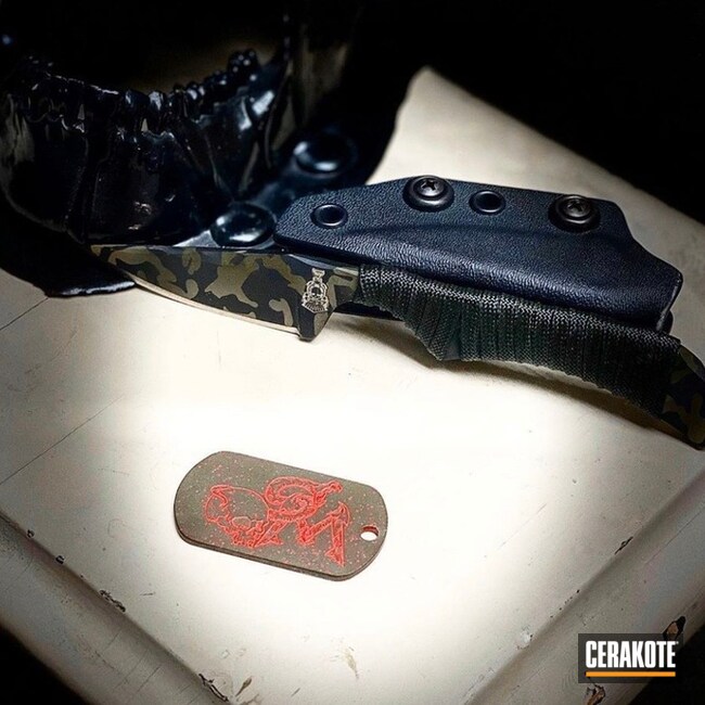 Cerakoted Multicam Knife Blade In H-146, H-203, H-342 And H-236