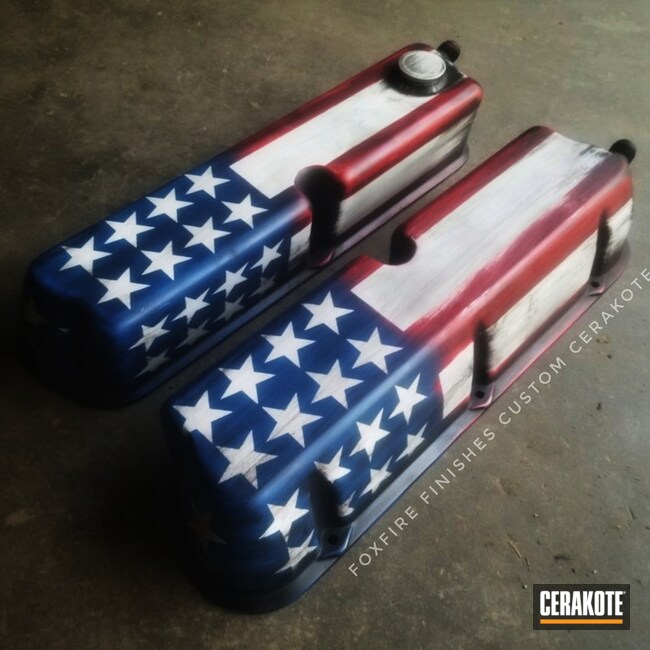 Cerakoted American Flag Ford 5.0 Valve Covers