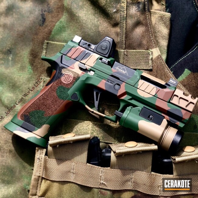 Cerakoted Sig Sauer Woodland Camo In H-267, H-146, H-342 And H-248