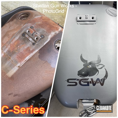 Powder Coating: Gas tank,Refinished,SATIN NICKEL C-124,Gas Tank for HD,Automotive,HIGH GLOSS CERAMIC CLEAR MC-160,Harley Davidson,More Than Guns,Harley Davidson Gas Tank