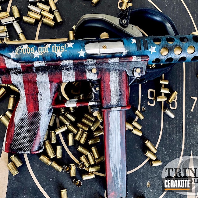 Cerakoted: S.H.O.T,9mm,NRA Blue H-171,Graphite Black H-146,Stormtrooper White H-297,Distressed American Flag,USMC Red H-167,American Flag,Stars and Stripes,#trinitycustomfirearms,Tec-9