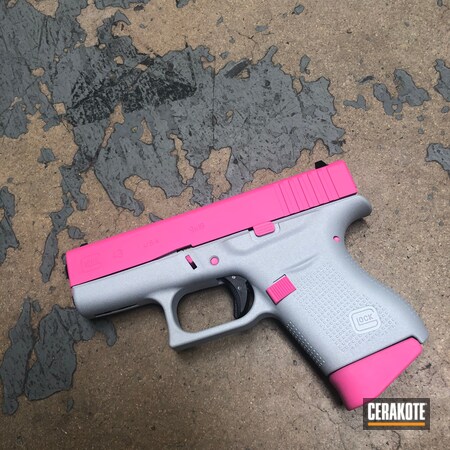 Powder Coating: Glock 43,Glock,Two Tone,S.H.O.T,Handguns,Crushed Silver H-255,Pistol,Handgun,Prison Pink H-141