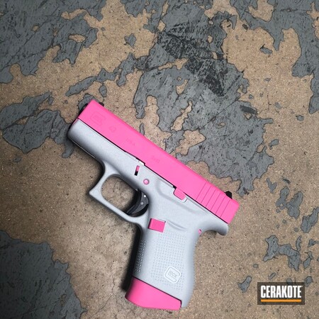 Powder Coating: Glock 43,Glock,Two Tone,S.H.O.T,Handguns,Crushed Silver H-255,Pistol,Handgun,Prison Pink H-141