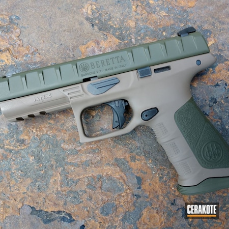 Powder Coating: 9mm,Mil Spec O.D. Green H-240,Two Tone,S.H.O.T,Pistol,Beretta,American,MICRO SLICK DRY FILM LUBRICANT COATING (Oven Cure) P-109,Flat Dark Earth H-265
