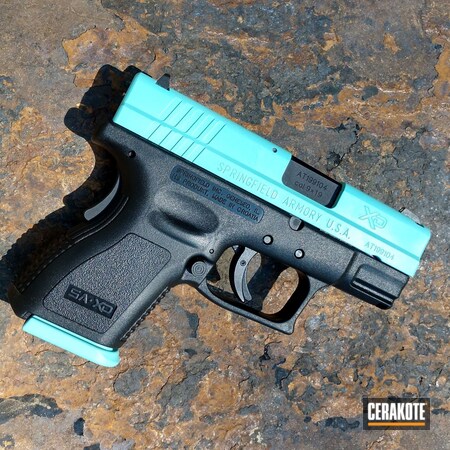 Powder Coating: Two Tone,S.H.O.T,Pistol,Springfield Armory,MICRO SLICK DRY FILM LUBRICANT COATING (Oven Cure) P-109,.45,Robin's Egg Blue H-175