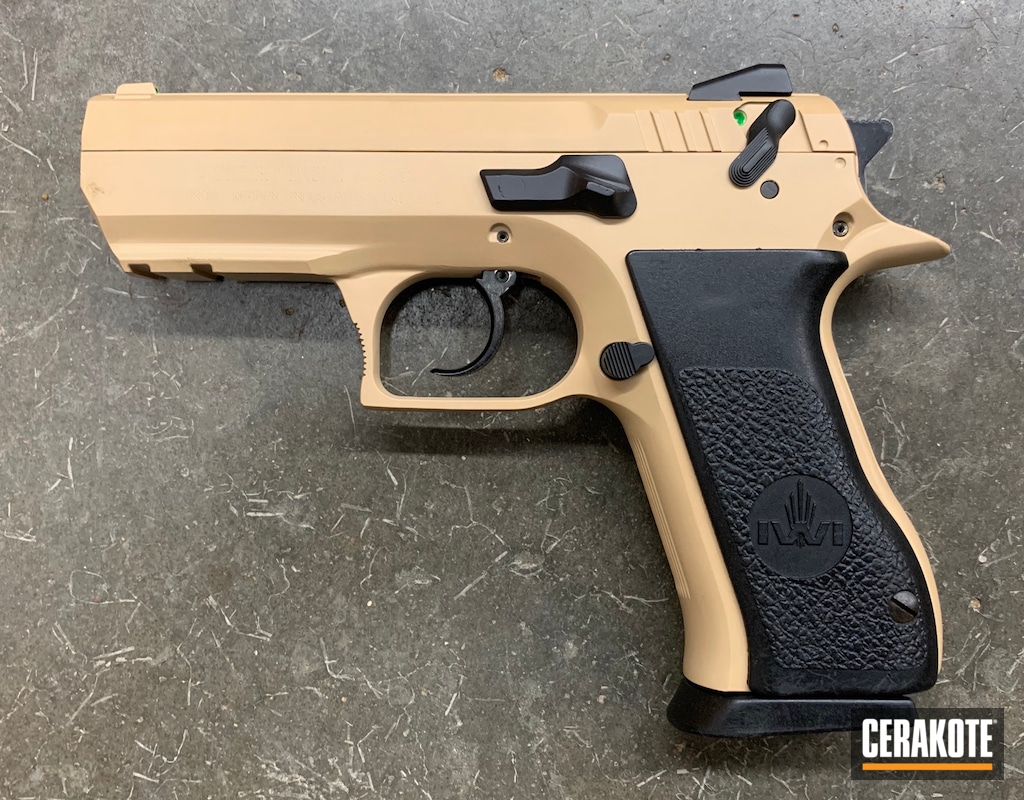 Iwi Baby Desert Eagle Finished With Graphite Black And Fs Sabre Sand Cerakote Iwi Baby Desert Eagle Finished With Graphite Black And Fs Sabre Sand Cerakote