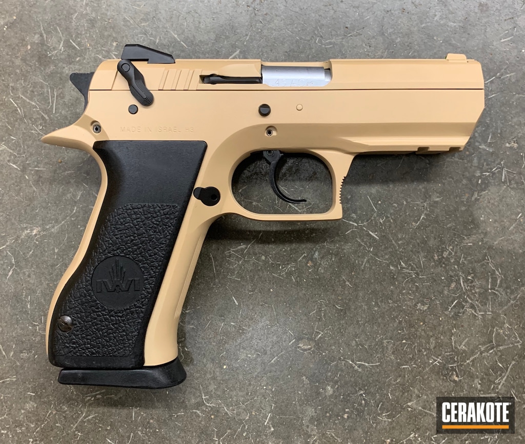 Iwi Baby Desert Eagle Finished With Graphite Black And Fs Sabre Sand Cerakote Iwi Baby Desert Eagle Finished With Graphite Black And Fs Sabre Sand Cerakote