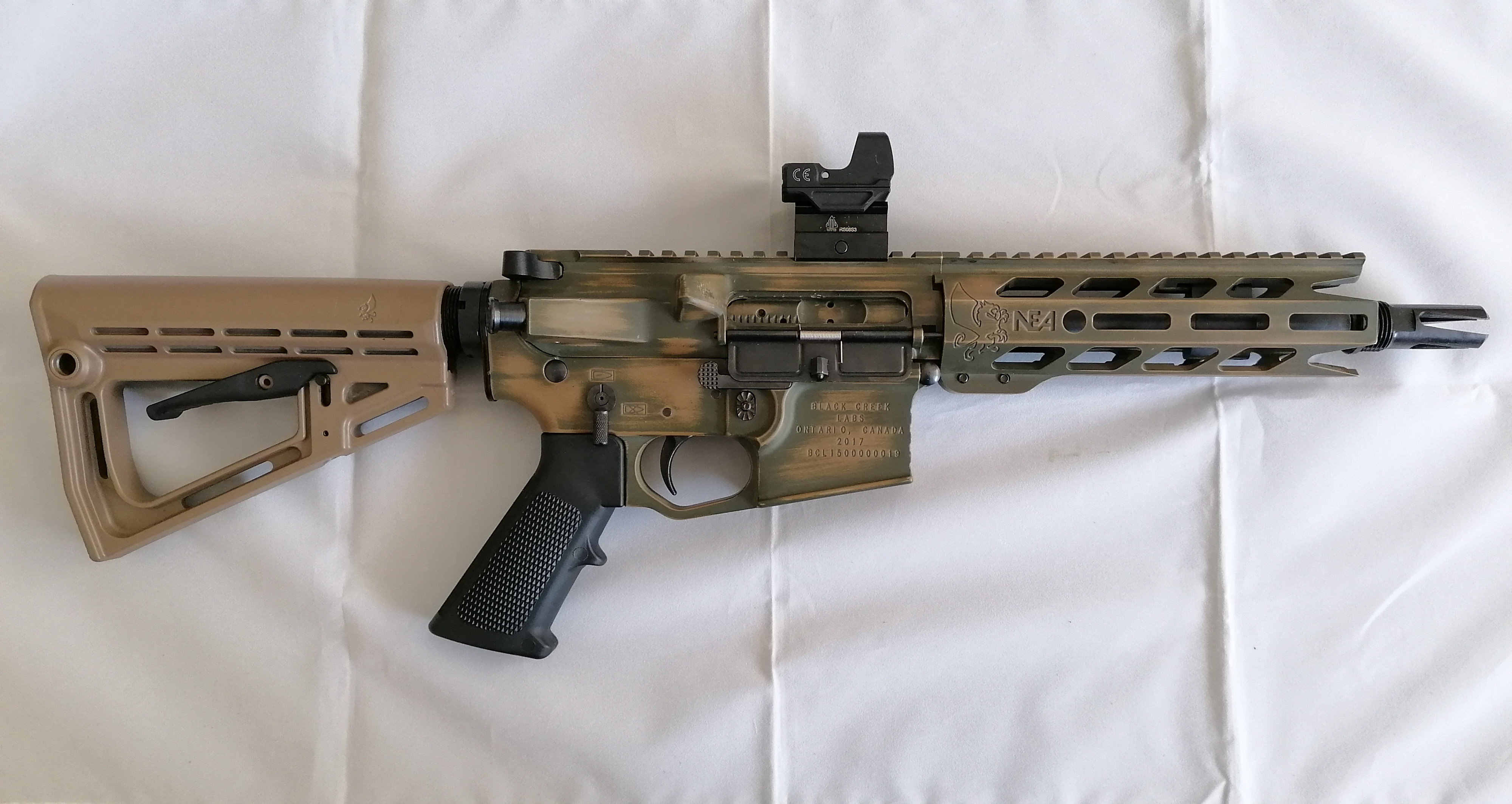 Distressed Rifles Distressed AR-15 done in Troy® Coyote Tan and Sniper Green | Cerakote