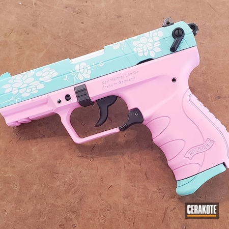 Powder Coating: Bright White H-140,PK380,S.H.O.T,Pistol,Walther,.380,Robin's Egg Blue H-175,Flowers,Prison Pink H-141