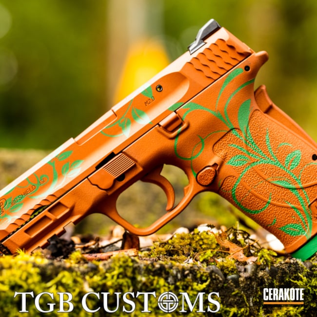Smith & Wesson .380 finished with Squatch Green and Copper Suede