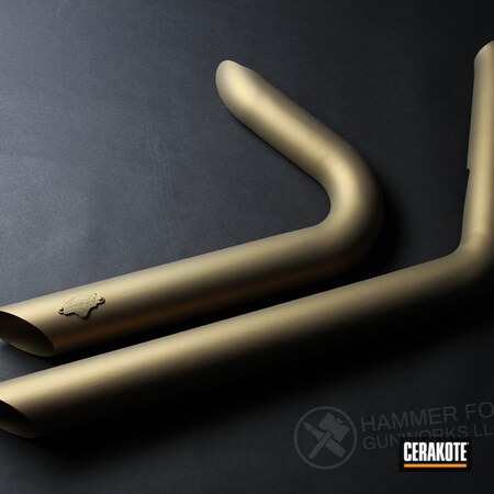Powder Coating: Motorcycles,Gold H-122,Pipes,Automotive,Burnt Bronze H-148,Exhaust,Motorcycle Parts