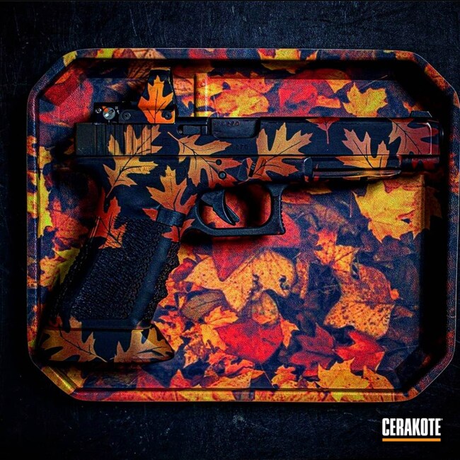 Fall Leaves Theme Pistol Cerakoted Using Graphite Black