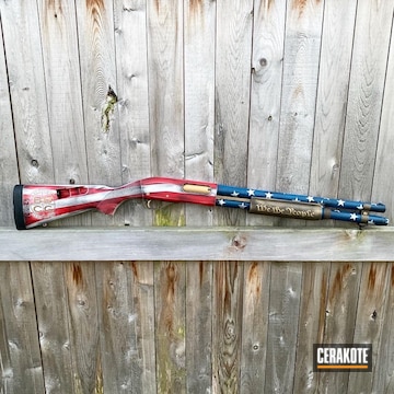 Remington 870 Cerakoted Using Ridgeway Blue, Snow White And Smith & Wesson® Red