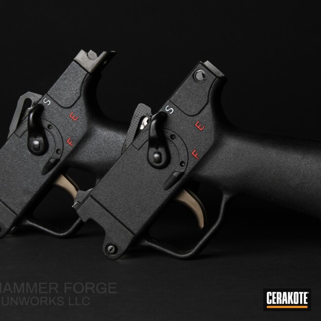 Mp5 Trigger Cerakoted Using Midnight Bronze, Snow White And Ruby Red