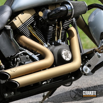 Motorcycle Exhaust Pipes Cerakoted Using Burnt Bronze And Gold