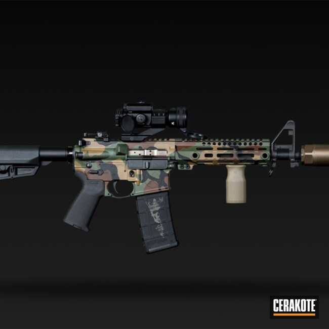 Multicam Tactical Rifle Cerakoted Using Highland Green, Chocolate Brown And Graphite Black