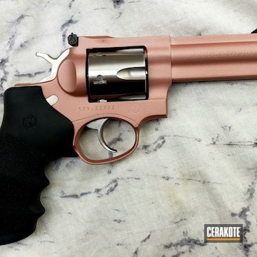 Ruger Gp100 Revolver Cerakoted Using Satin Aluminum And Pink Champagne
