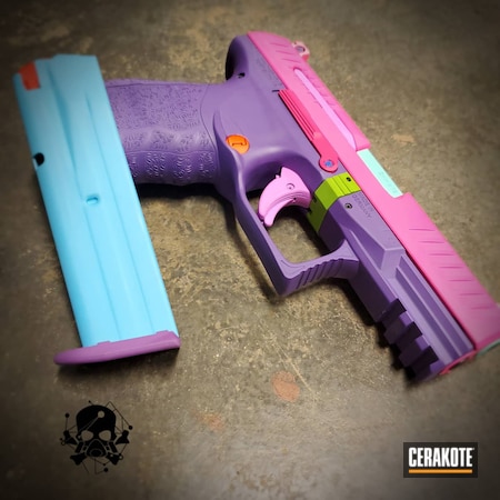 Powder Coating: 9mm,PINK CHAMPAGNE H-311,S.H.O.T,nerf gun,Robin's Egg Blue H-175,Carry Gun,Prison Pink H-141,Zombie Green H-168,Handguns,Pistol,Walther,POLAR BLUE H-326,Walther PPQ,Colorful,NERF