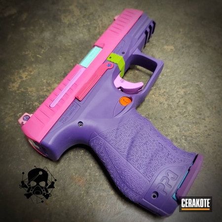 Powder Coating: 9mm,PINK CHAMPAGNE H-311,S.H.O.T,nerf gun,Robin's Egg Blue H-175,Carry Gun,Prison Pink H-141,Zombie Green H-168,Handguns,Pistol,Walther,POLAR BLUE H-326,Walther PPQ,Colorful,NERF