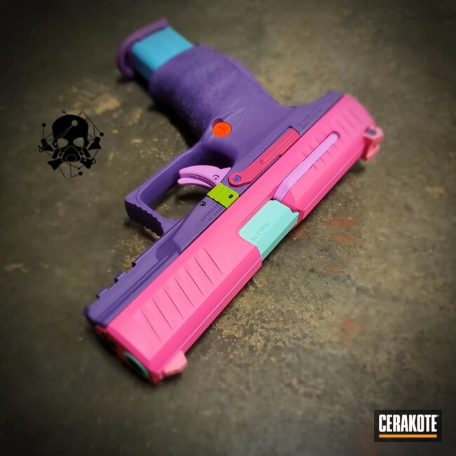 Multi-color Walther Ppq Cerakoted Using Zombie Green, Prison Pink And Polar Blue