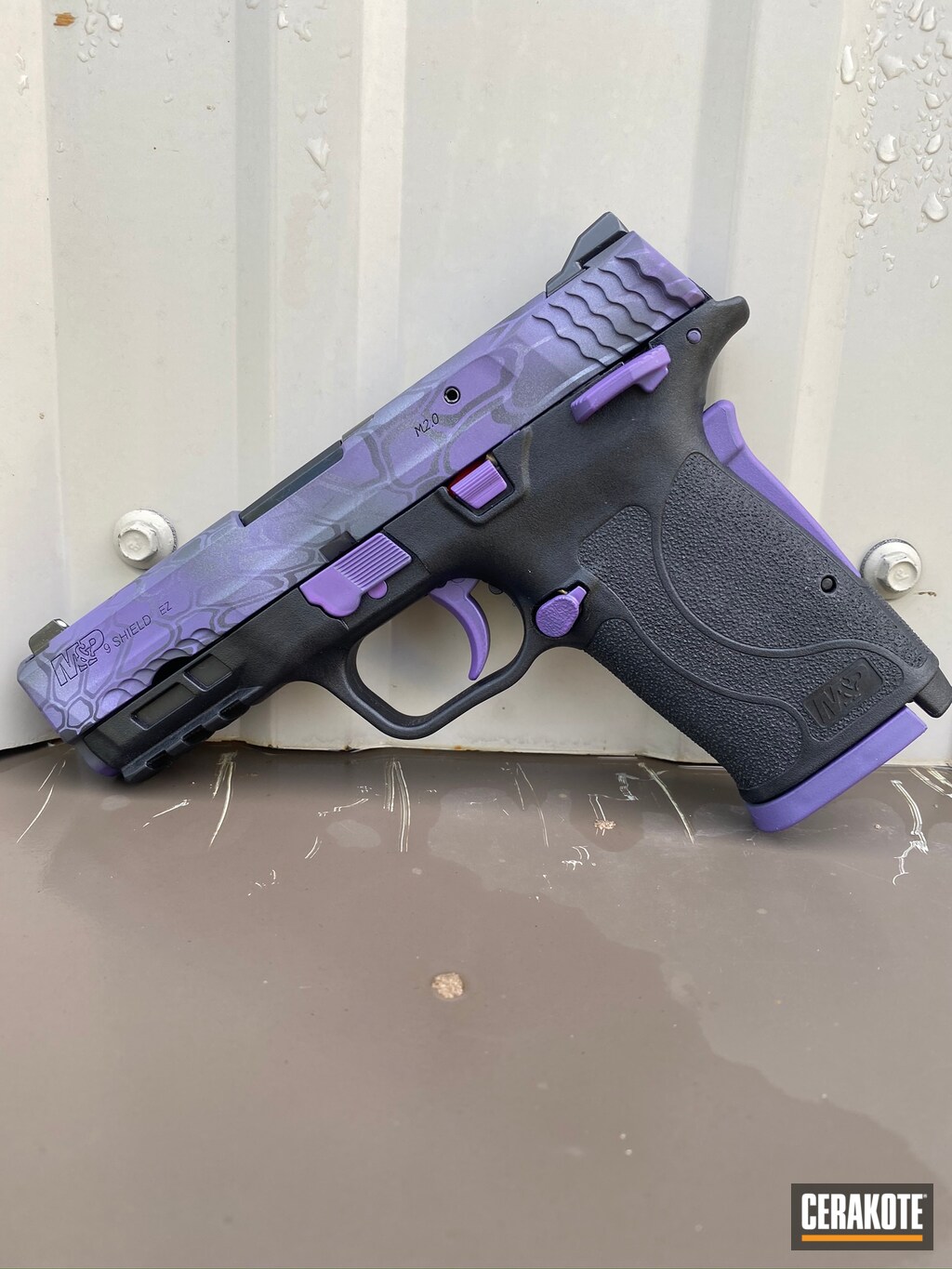 Smith Wesson M P Shield Ez Cerakoted Using Wild Purple Shimmer Aluminum And Graphite Black Cerakote