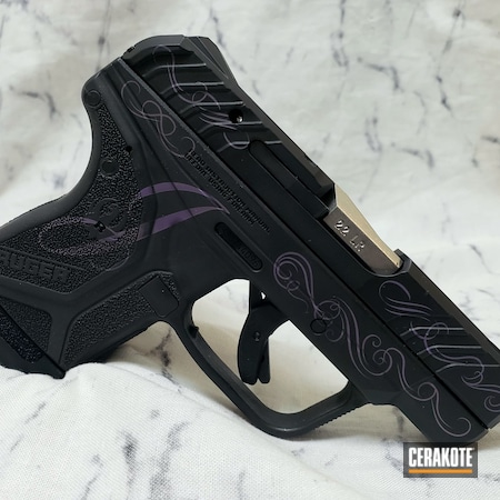 Powder Coating: S.H.O.T,Scroll,Hesseling and Sons,Scroll Pattern,Bright Purple H-217,Hesseling,Laser,LCP,Graphite Black H-146,Purple,Ladies,Monogram,Ruger