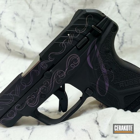 Powder Coating: S.H.O.T,Scroll,Hesseling and Sons,Scroll Pattern,Bright Purple H-217,Hesseling,Laser,LCP,Graphite Black H-146,Purple,Ladies,Monogram,Ruger