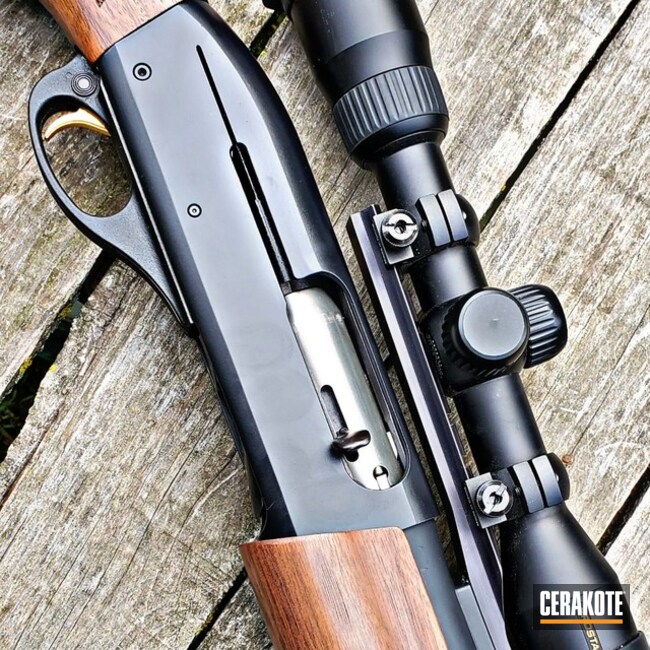 12 Gauge Remington Shotgun And Scope Cerakoted Using Graphite Black