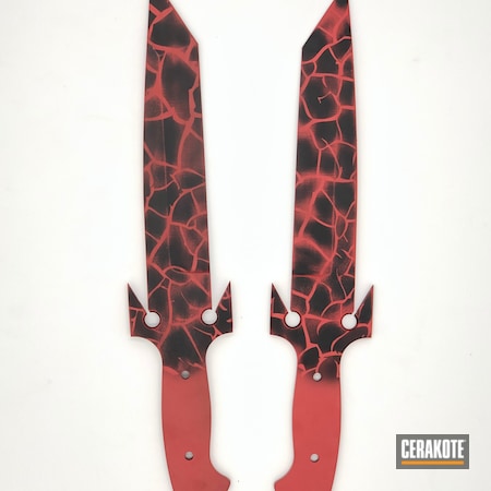 Powder Coating: Graphite Black H-146,Knives,S.H.O.T,Fixed-Blade Knife,Cracked,Kidder Knives,USMC Red H-167,Knife,Splinter Camo
