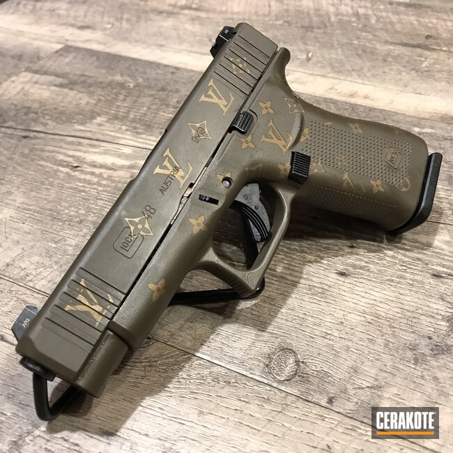 Louis Vuitton themed Glock 48 Cerakoted using Chocolate Brown and Gold | Cerakote