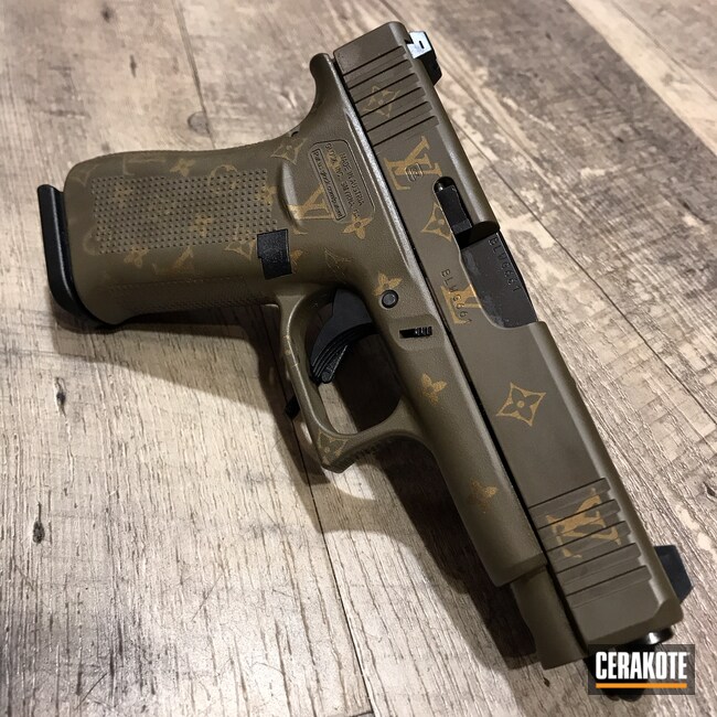 Louis Vuitton themed Glock 48 Cerakoted using Chocolate Brown and Gold | Cerakote