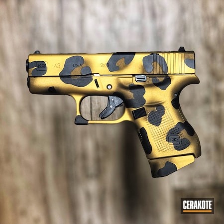 Powder Coating: Glock 43,9mm,Leopard Print,Glock,S.H.O.T,Gold H-122,Armor Black H-190,Handgun,Burnt Bronze H-148,Cheetah Print