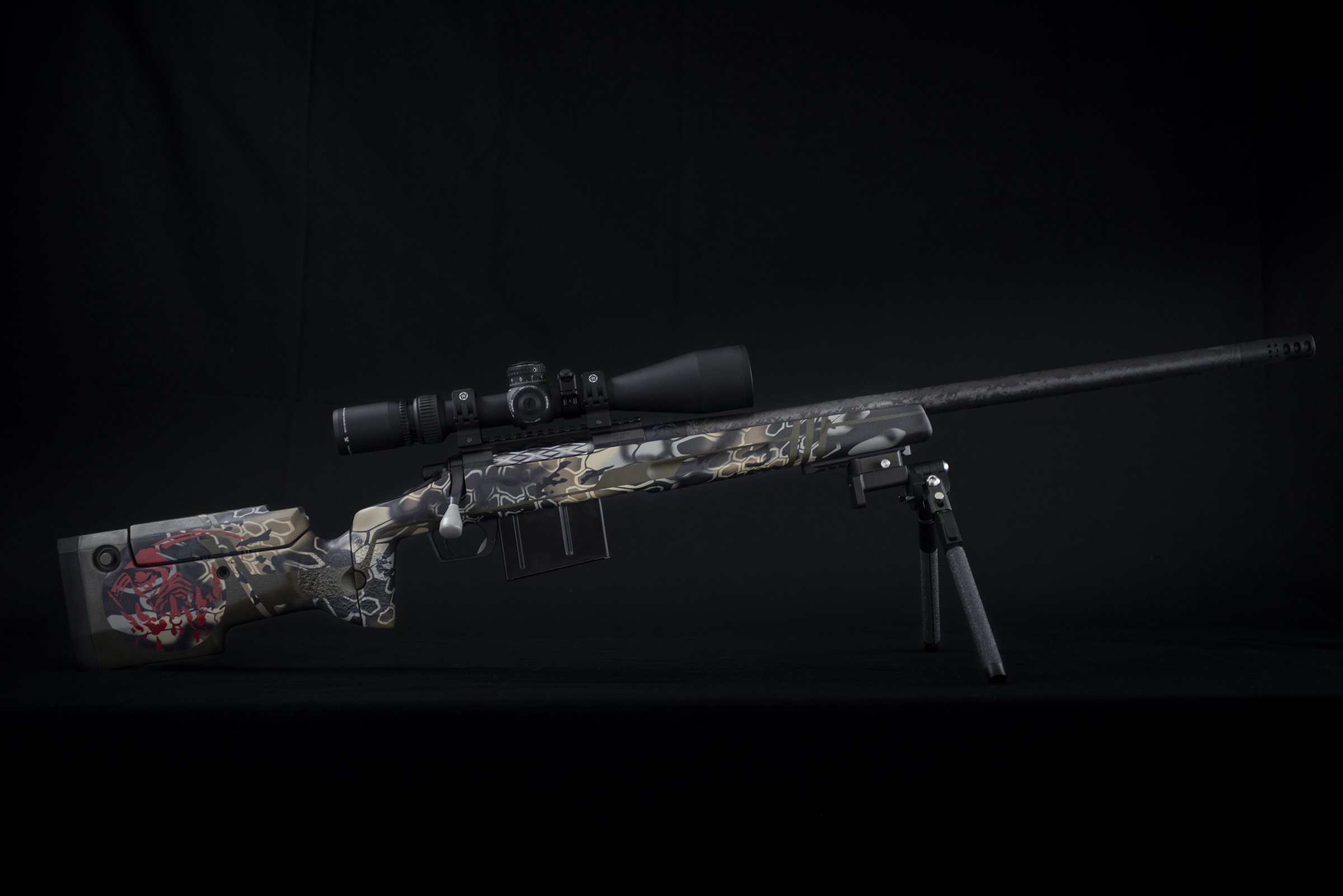 Customized Desert Rifle Custom Rifle Cerakoted using Crimson, Desert Sage and Battleship Grey ...