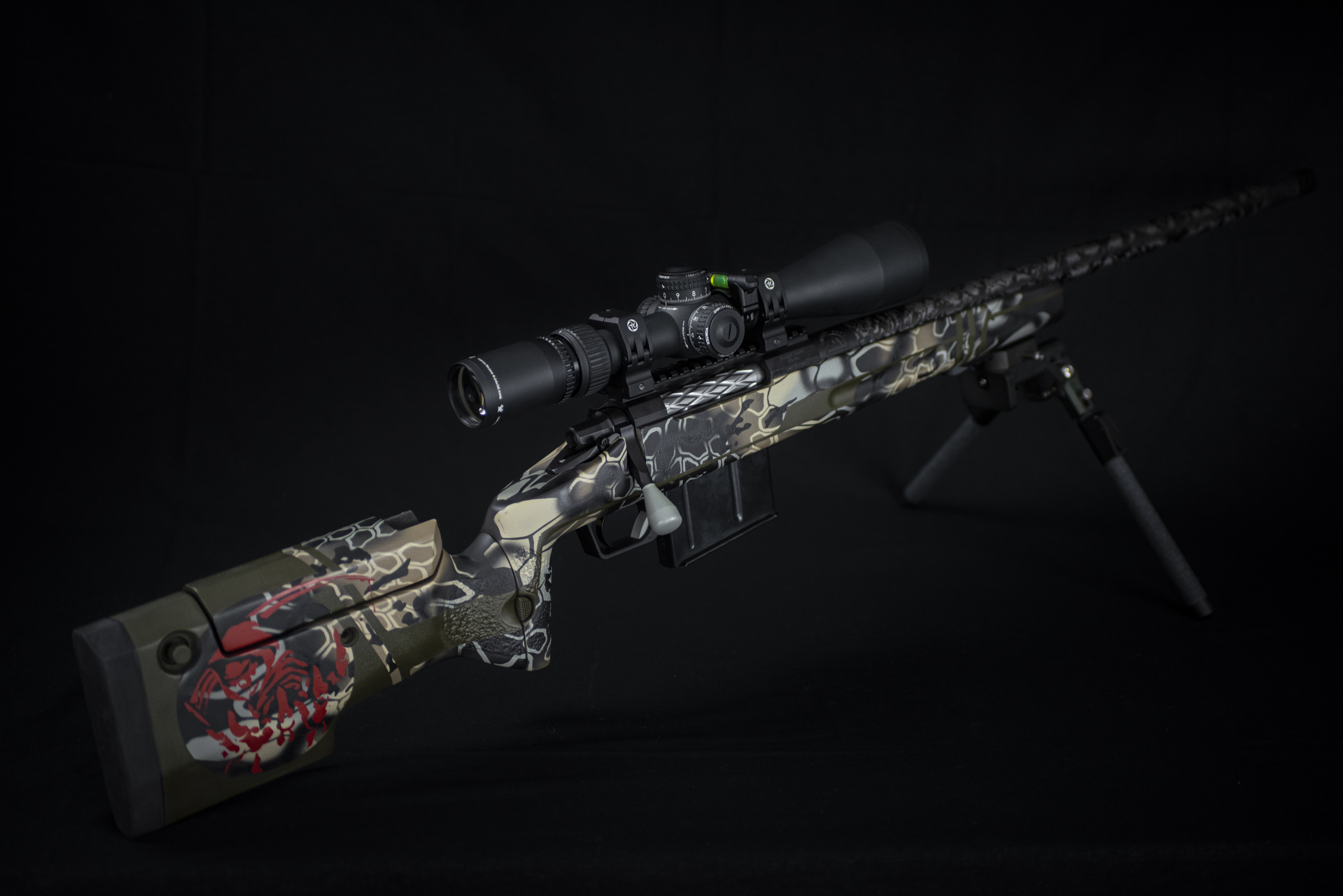 Customized Desert Rifle Custom Rifle Cerakoted using Crimson, Desert Sage and Battleship Grey ...