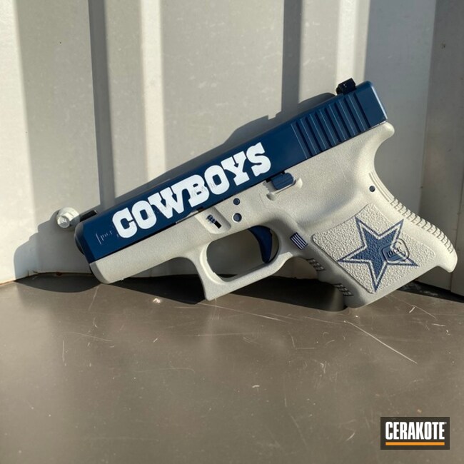 Dallas Cowboys Theme Glock Cerakoted Using Kel-tec® Navy Blue, Shimmer Aluminum And Bright White