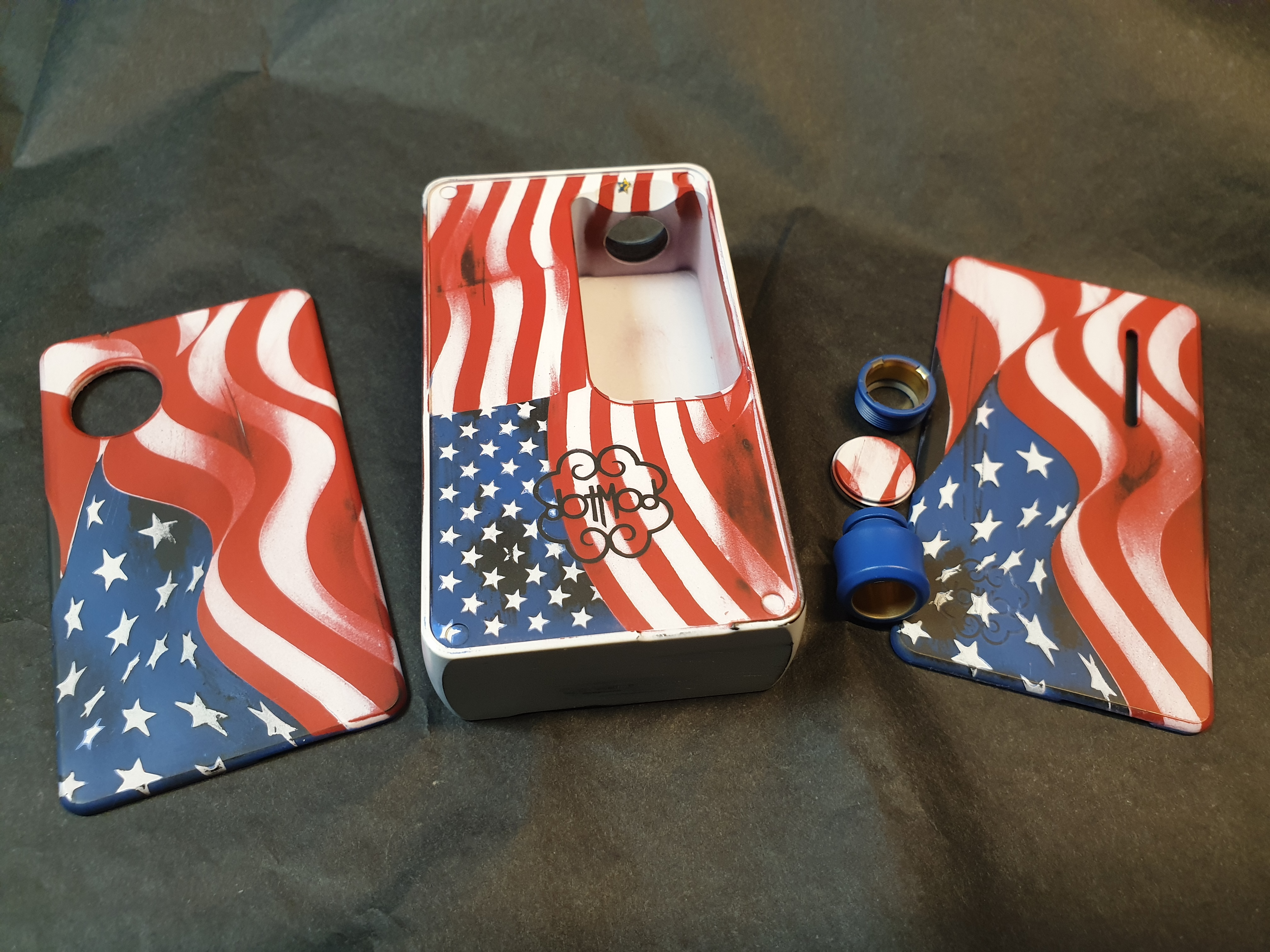 United States Flag Dotmod Vape Box Cerakoted using Stormtrooper White, USMC Red and NRA Blue | Cerakote United States Flag Dotmod Vape Box Cerakoted using Stormtrooper White, USMC Red and NRA Blue | Cerakote