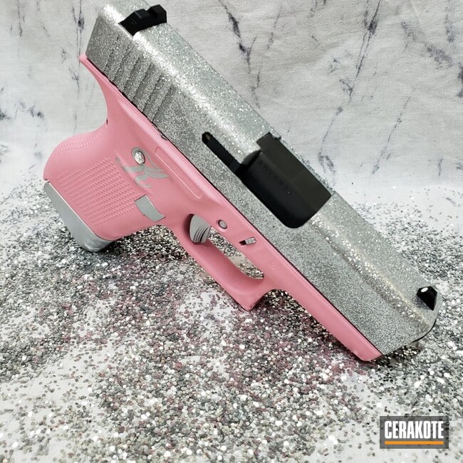 Pink And Glittered Glock 43 Cerakoted Using Bazooka Pink And Satin Aluminum