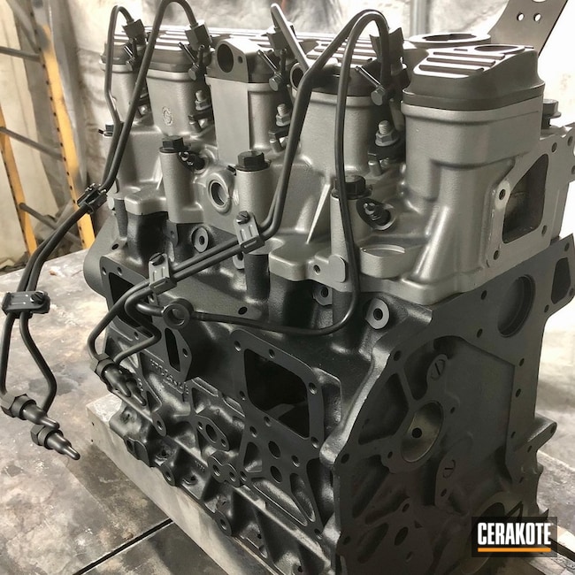Land Rover Defender 300 Tdi Engine Cerakoted Using Arctic Black (oven Cure), Concrete And Blackout
