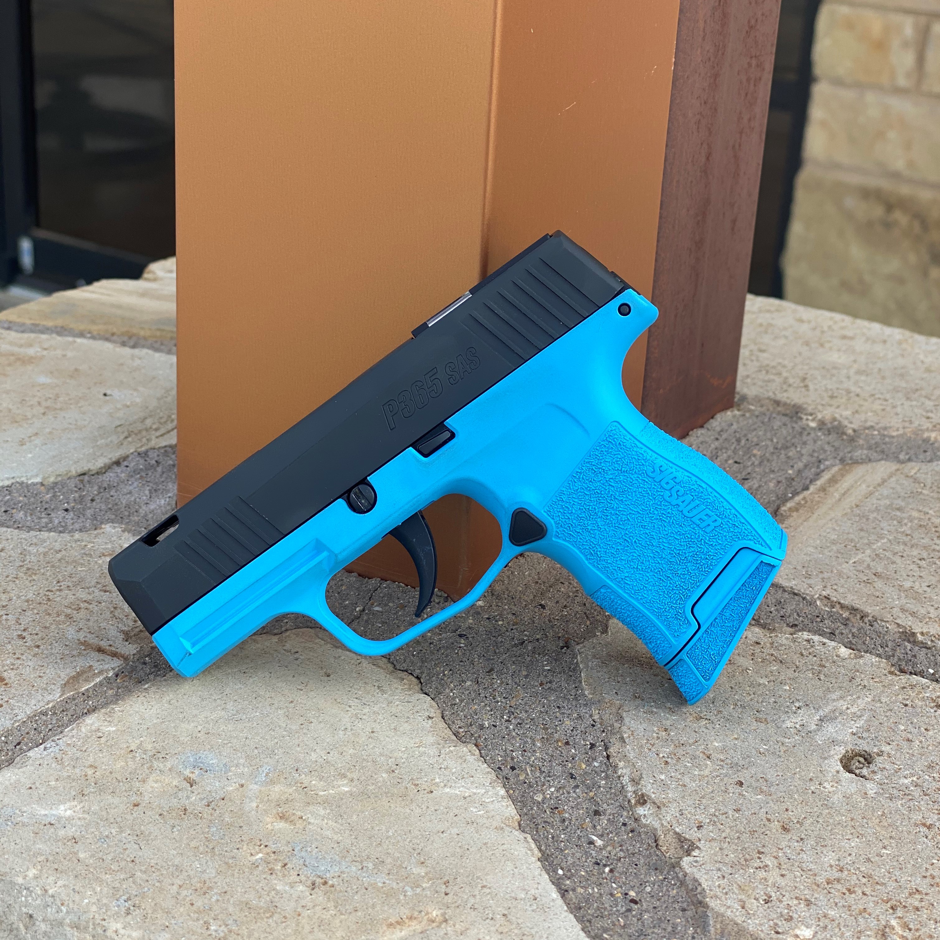 SIG Sauer P365 SAS Cerakoted using Blue Raspberry | Cerakote