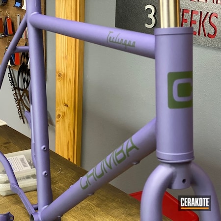 Powder Coating: Sports,CRUSHED ORCHID H-314,Bike Frame,JESSE JAMES EASTERN FRONT GREEN  H-400,Bicycle,Outdoors