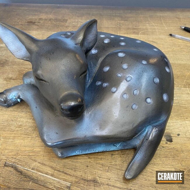 Baby Deer Statue Cerakoted Using Hidden White, Robin's Egg Blue And Burnt Bronze