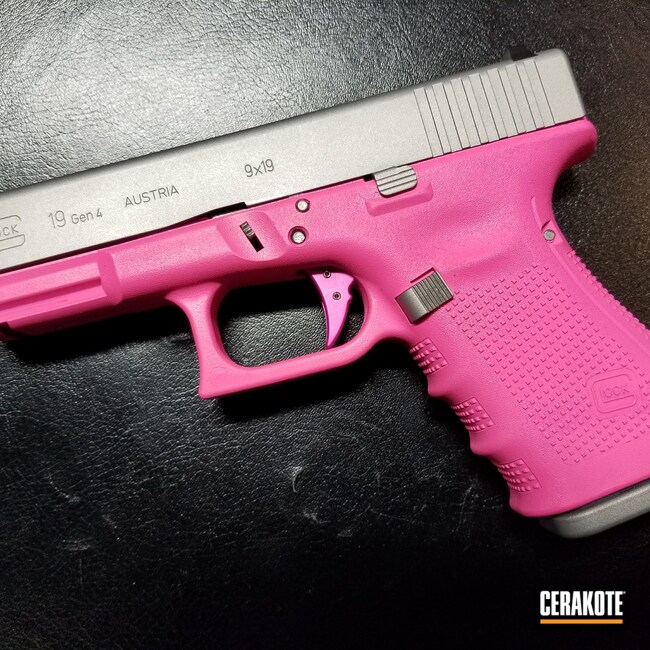 Glock 19 Gen 4 Cerakoted using Crushed Silver and Prison Pink