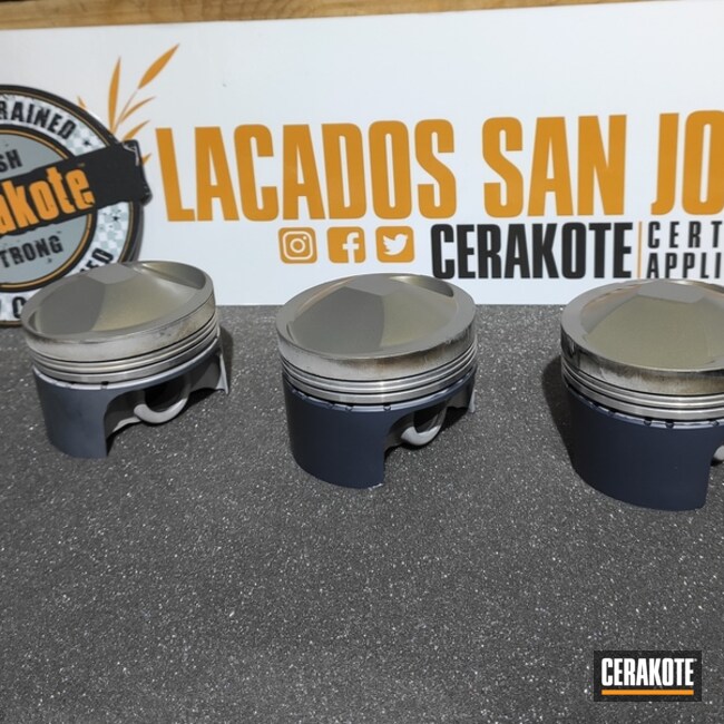Pistons Cerakoted Using Micro Slick Dry Film Lubricant Coating (air Cure) And Piston Coat (air Cure)