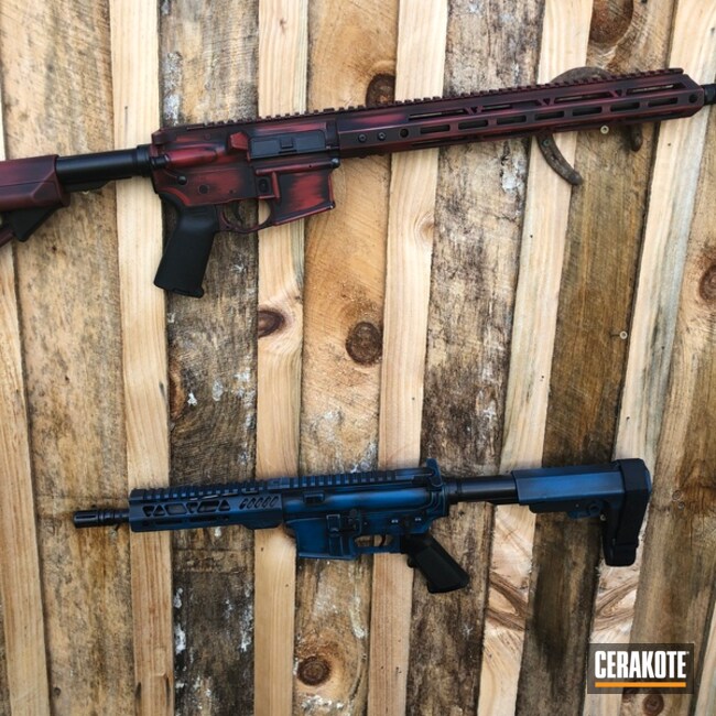 Battleworn Ar's Cerakoted Using Sky Blue, Graphite Black And Smith & Wesson® Red