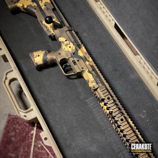 Multicam Custom Rifle Cerakoted Using Graphite Black, Burnt Bronze And Gold