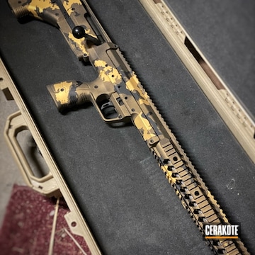 Multicam Custom Rifle Cerakoted Using Graphite Black, Burnt Bronze And Gold