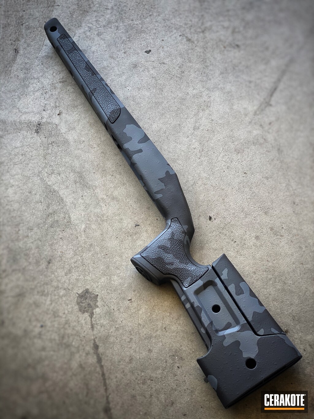 Multicam Bergara B14 Chassis Cerakoted Using Multicam Dark Grey Sniper Grey And Graphite Black Cerakote Multicam Bergara B14 Chassis Cerakoted Using Multicam Dark Grey Sniper Grey And Graphite Black Cerakote