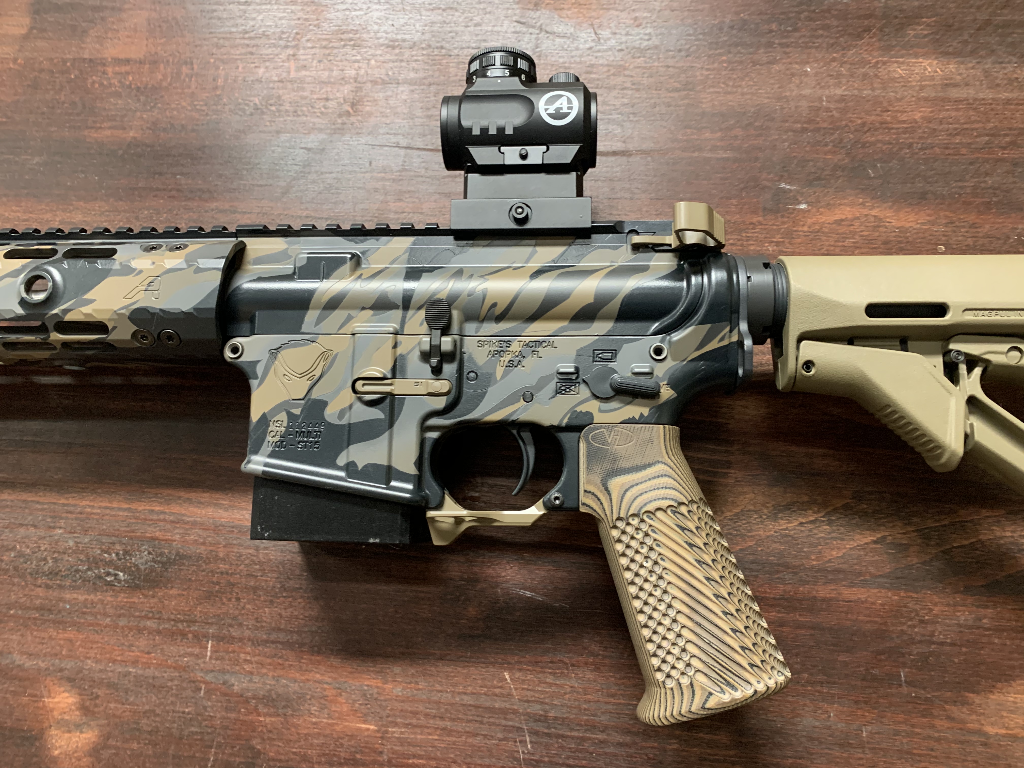 Tiger Striped Camo Spikes Tactical AR Build Cerakoted using Midnight ...